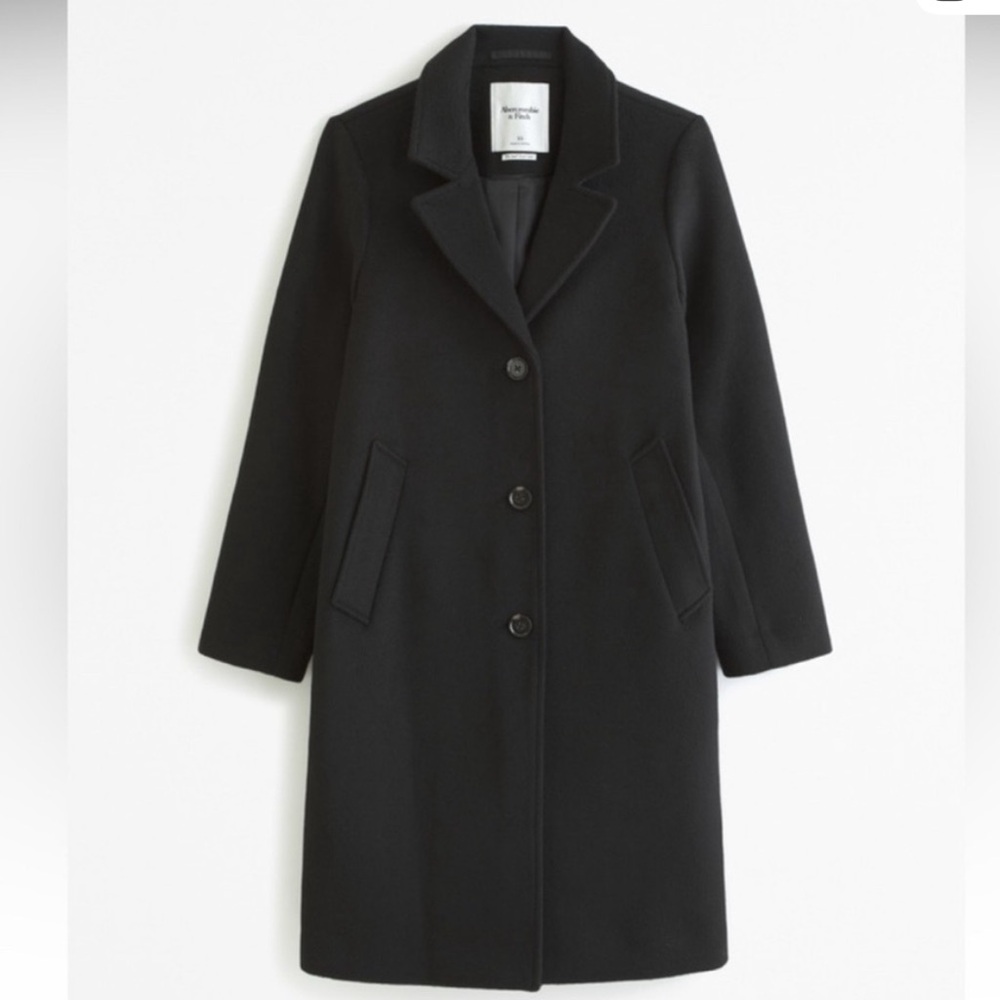 Abercrombie & Fitch Black Wool-Blend Trench Coat